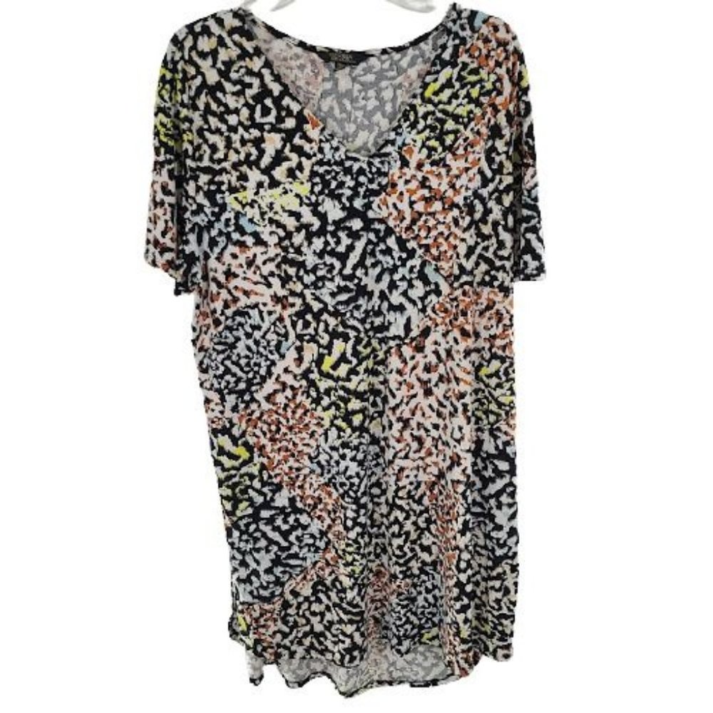 Christian Siriano  Multicolor Short Sleeve V-Neck T-Shirt Dress Women's Size XXL
